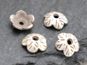 10 of Karen Hill Tribe Silver Flower Imprint Bead Caps, 7mm, (8180-TH)