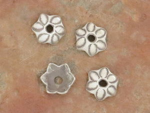 10 of Karen Hill Tribe Silver Flower Bead Caps, 7mm, (8181-TH)