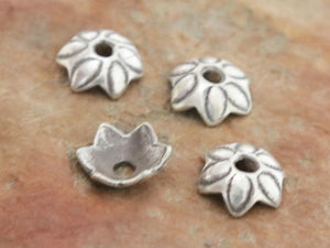 10 of Karen Hill Tribe Silver Flower Bead Caps, 7mm, (8181-TH)