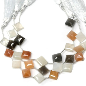 Natural Multi Moonstone Faceted Diamond Shape Drops, 15 mm, Rich Color, (MMN-DIA-15)(456)