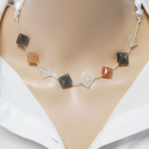 Natural Multi Moonstone Faceted Diamond Shape Drops, 15 mm, Rich Color, (MMN-DIA-15)(456)