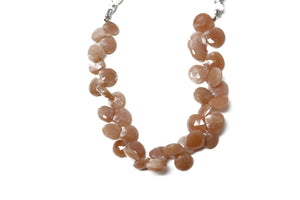 Natural Peach Moonstone Faceted Heart Drops, 12-14 mm, Rich Color, Moonstone Gemstone Beads, (PMN-HRT-12-14)(461)