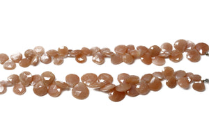 Natural Peach Moonstone Faceted Heart Drops, 12-14 mm, Rich Color, Moonstone Gemstone Beads, (PMN-HRT-12-14)(461)