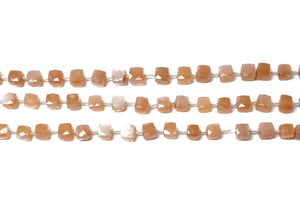 Natural Peach Moonstone Faceted Cube, 8-9 mm, Rich Color, (PMN-CUB-8-9)(459)