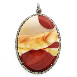 Pave Diamond Jasper Pear Pendant, (DJP-7065) - Beadspoint