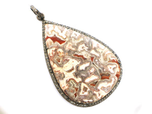 Pave Diamond Jasper Large Pear Pendant, (DJP-7076) - Beadspoint