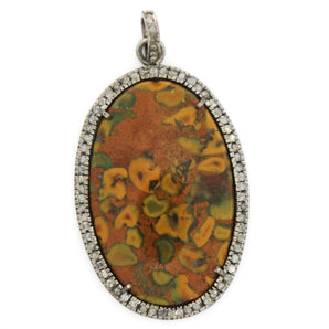 Pave Diamond Jasper Oval Pendant, (DJP-7078) - Beadspoint