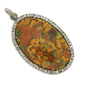 Pave Diamond Jasper Oval Pendant, (DJP-7078) - Beadspoint