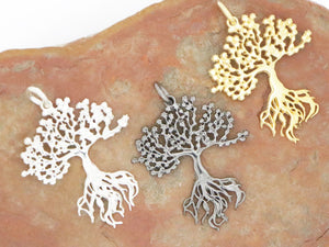 Sterling Silver Wisdom Tree Charm, 30x25mm, 3 Finishes (8252-TH)