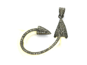 Final Sale, Pave Diamond Horn Fish Hook Pendant -Silver Horn Pendant, (FS-125-TDP)