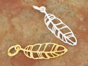 Sterling Silver Leaf Charm, 7x24mm, 2 Finishes (8268-TH)