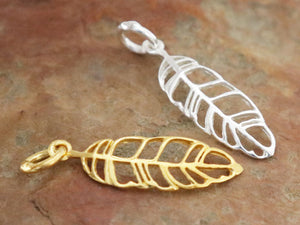 Sterling Silver Leaf Charm, 7x24mm, 2 Finishes (8268-TH)