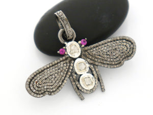 Pave Diamond bee pendant w/rose cut diamonds, (DRC-5026) - Beadspoint