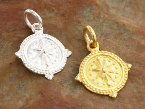 Sterling Silver Compass Charm, 13mm, 2 Finishes (8273-TH)