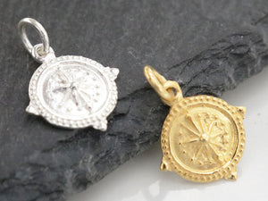 Sterling Silver Compass Charm, 13mm, 2 Finishes (8273-TH)