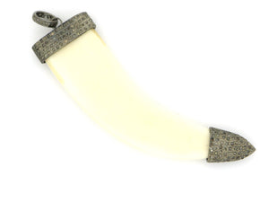 Final Sale, Pave Diamond Horn Pendant -Silver Horn Pendant, (FS-141-TDP)
