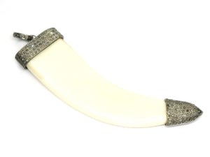 Final Sale, Pave Diamond Horn Pendant -Silver Horn Pendant, (FS-141-TDP)