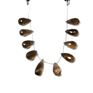 Natural Smokey Topaz Faceted Tear Drops, 9x17-10x21 mm, Rich Color, Topaz Gemstone Beads, (STZ-TR-9x17-10x21)(475)