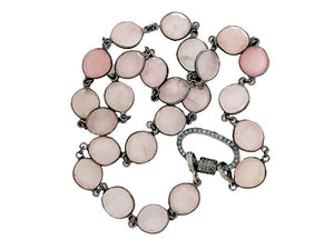 Rose Quartz Ready to Wear Finished Chain with Diamond Clasp or Without Clasp, (DCHN-52)