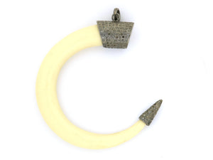 Final Sale, Pave Diamond Horn Tusk Pendant -Silver Horn Pendant, (FS-142-TDP)