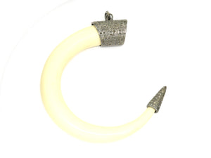 Final Sale, Pave Diamond Horn Tusk Pendant -Silver Horn Pendant, (FS-142-TDP)