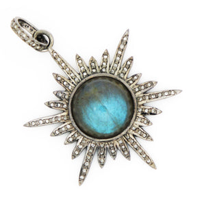 Pave Diamond Starburst Labradorite Pendant, (DLB-045) - Beadspoint