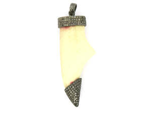 Final Sale, Pave Diamond Horn Pendant -Silver Horn Pendant, (FS-147-TDP)