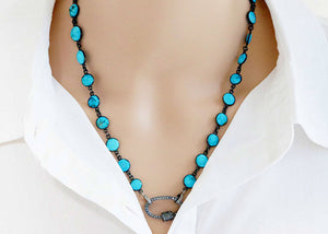 Turquoise Ready to Wear Finished Chain with Diamond Clasp or Without Clasp, (DCHN-61)