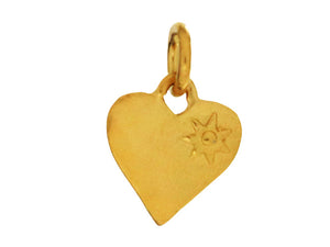 Sterling Silver Vermeil Artisan Star Stamped Heart Pendant, (AF-450)