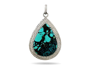Pave Diamond Turquoise Large Drop Pendant, (DTR-2058)