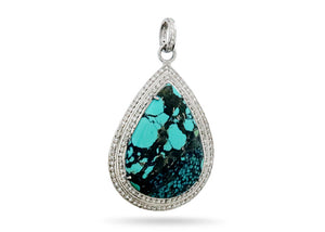 Pave Diamond Turquoise Large Drop Pendant, (DTR-2058)
