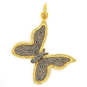 Pave Diamond Two Tone Butterfly Pendant, (DPT-3031) - Beadspoint