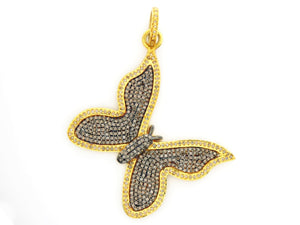 Pave Diamond Two Tone Butterfly Pendant, (DPT-3031) - Beadspoint