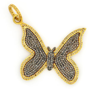 Pave Diamond Two Tone Butterfly Pendant, (DPT-3031) - Beadspoint