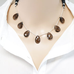 Natural Smokey Topaz Faceted Pear Drops, 13x20 mm, Rich Color, Topaz Gemstone Beads, (STZ-PR-13x20)(478)
