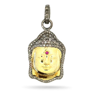Pave Diamond Two Tone Buddha Pendant, (DPS-186)