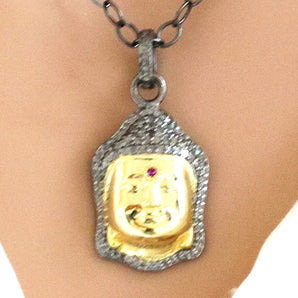 Pave Diamond Two Tone Buddha Pendant, (DPS-186)