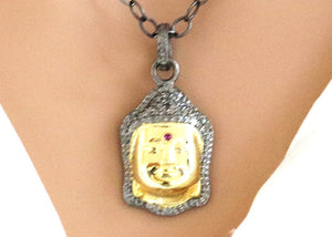 Pave Diamond Two Tone Buddha Pendant, (DPS-186)
