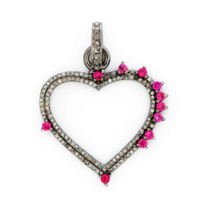 Pave Diamond Heart Pendant with Rubies, (DPM-1117) - Beadspoint