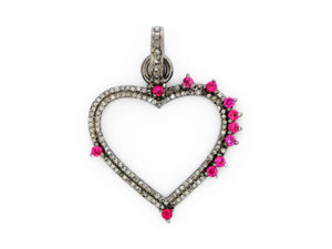 Pave Diamond Heart Pendant with Rubies, (DPM-1117) - Beadspoint