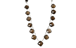 Natural Smokey Topaz Faceted Cushion Drops, 10-11 mm, Rich Color, Topaz Gemstone Beads, (STZ-CUSH-10-11)(483)