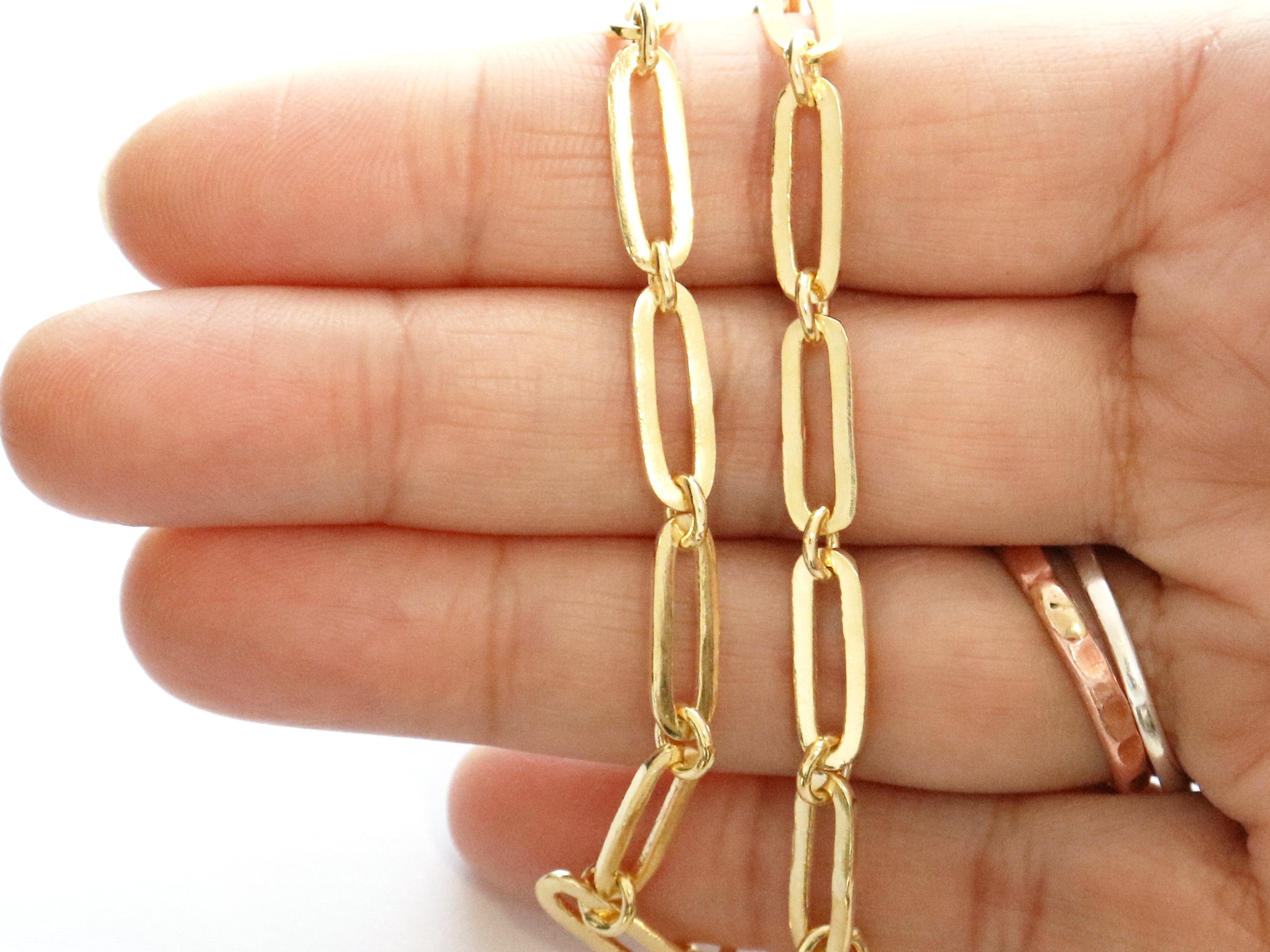 Sterling Silver Vermeil Paperclip chain w/ring, w/ Micron Gold, x 15  mm, (SS-182-LGR) Beadspoint
