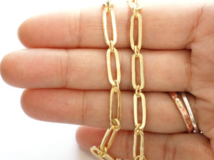 Sterling Silver Vermeil Paperclip chain w/ring, w/ 1 Micron Gold,  5 x 15 mm, (SS-182-LGR) - Beadspoint