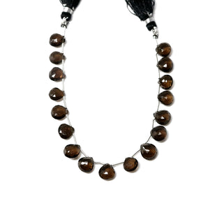 Natural Smokey Topaz Faceted Heart Drops, 9-10 mm, Rich Color, (STZ-HRT-9-10)(485)