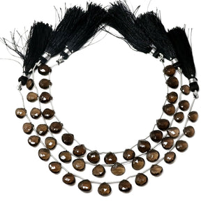 Natural Smokey Topaz Faceted Heart Drops, 9-10 mm, Rich Color, (STZ-HRT-9-10)(485)
