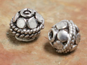 Bali Sterling Silver handmade Small Round Bead with Dots, 3 Pieces, (BA-5078)