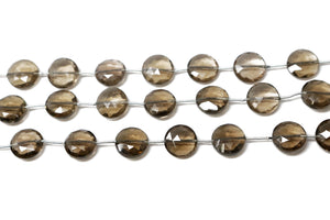 Natural Smokey Topaz Faceted Coin Drops, 12 mm, Rich Color, Topaz Gemstone Beads, (STZ-COIN-12)(490)