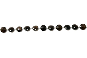 Natural Smokey Topaz Faceted Coin Drops,11 mm, Topaz Gemstone Beads, Rich Color, (STZ-COIN-11)(491)