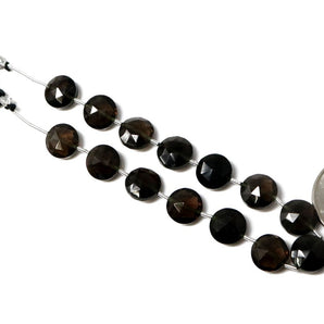 Natural Smokey Topaz Faceted Coin Drops,11 mm, Topaz Gemstone Beads, Rich Color, (STZ-COIN-11)(491)