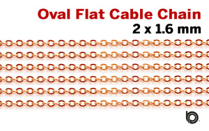 14k Rose Gold Filled Flat Cable Chain, 2.0 x 1.6 mm Links, (RGF-07) - Beadspoint